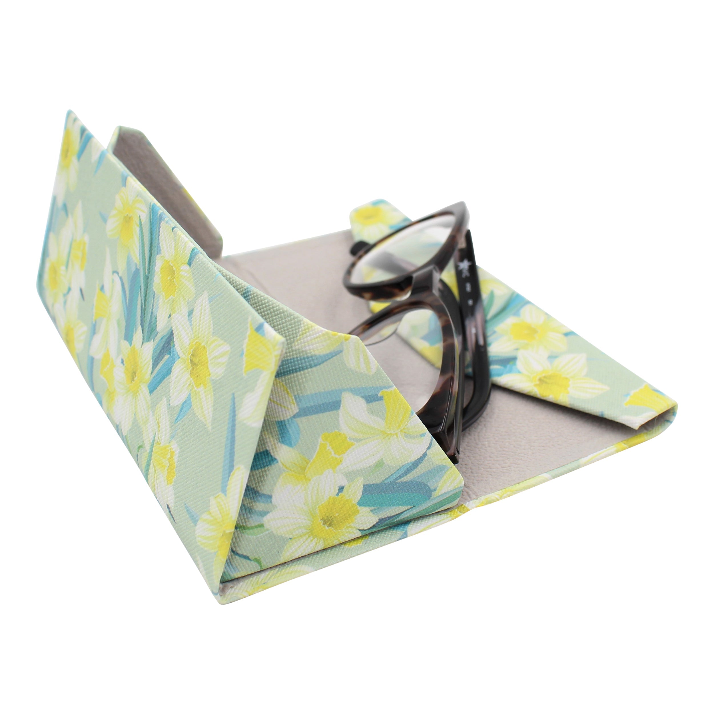 Daffodil Print Vegan Leather Glasses Case