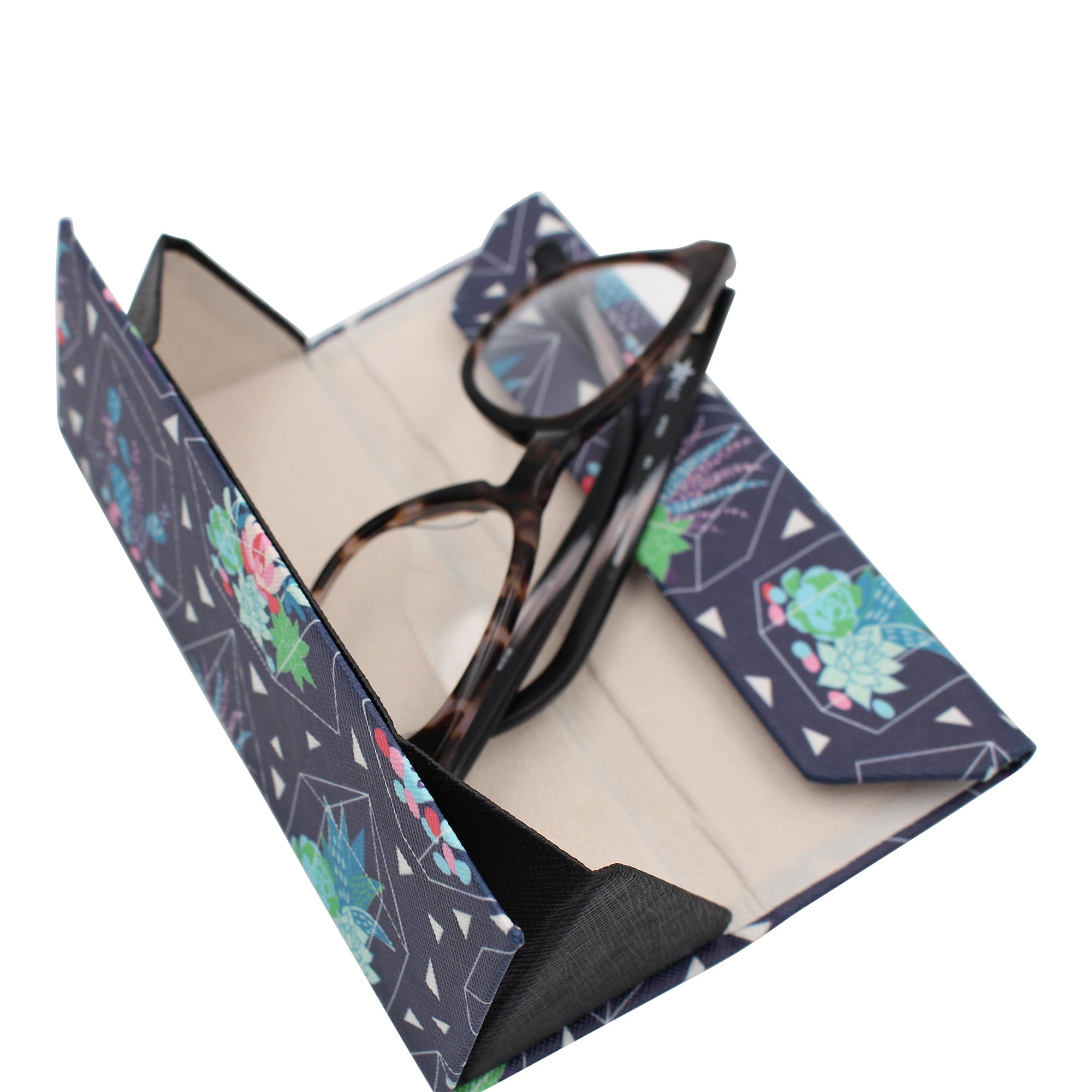 Small Succulent Terrarium Print Vegan Leather Glasses Case
