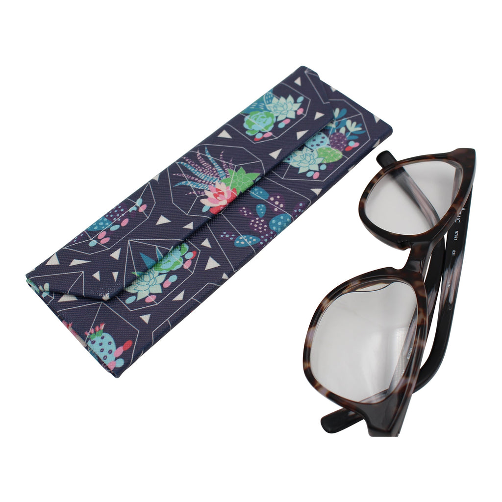 Small Succulent Terrarium Print Vegan Leather Glasses Case