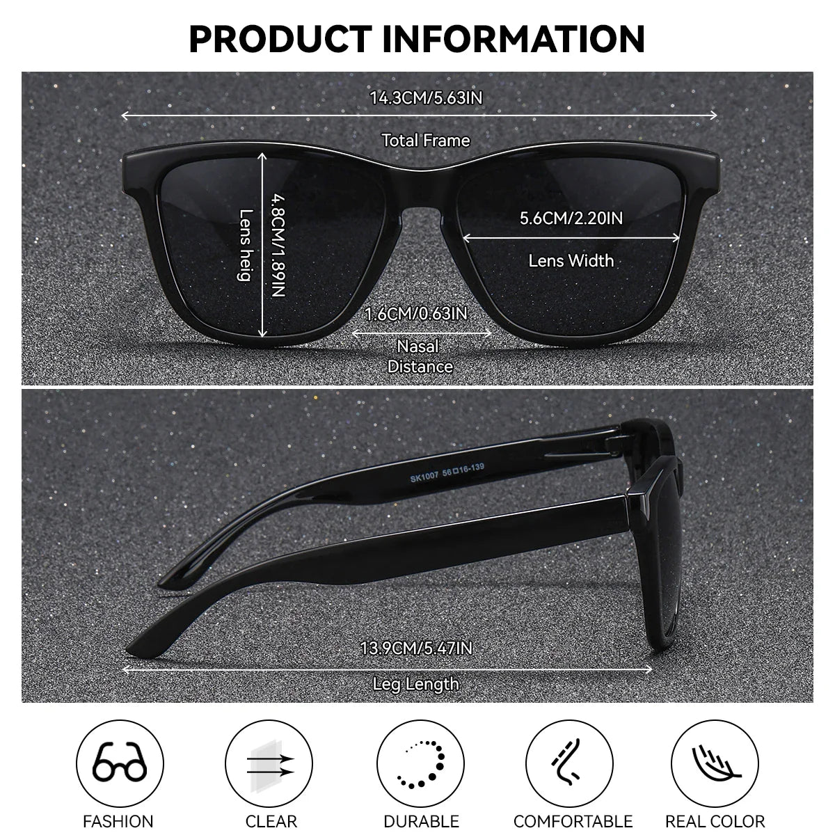 Stevvex BARCUR fashion transparent polarized UV400 sunglasses with clear frames and tinted lenses, designed for stylish sun protection.