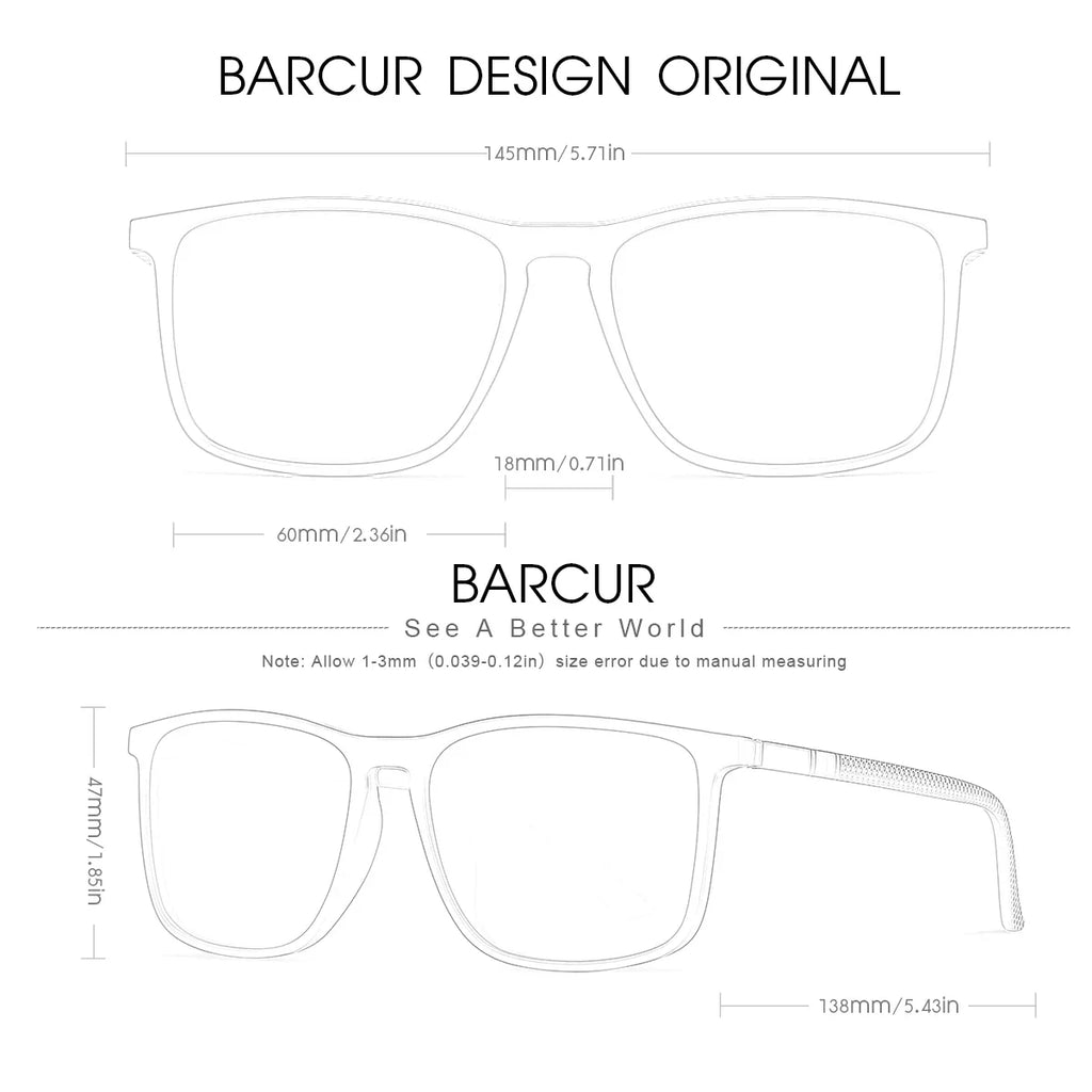 BARCUR Polarized UV400 Square Frame Sunglasses