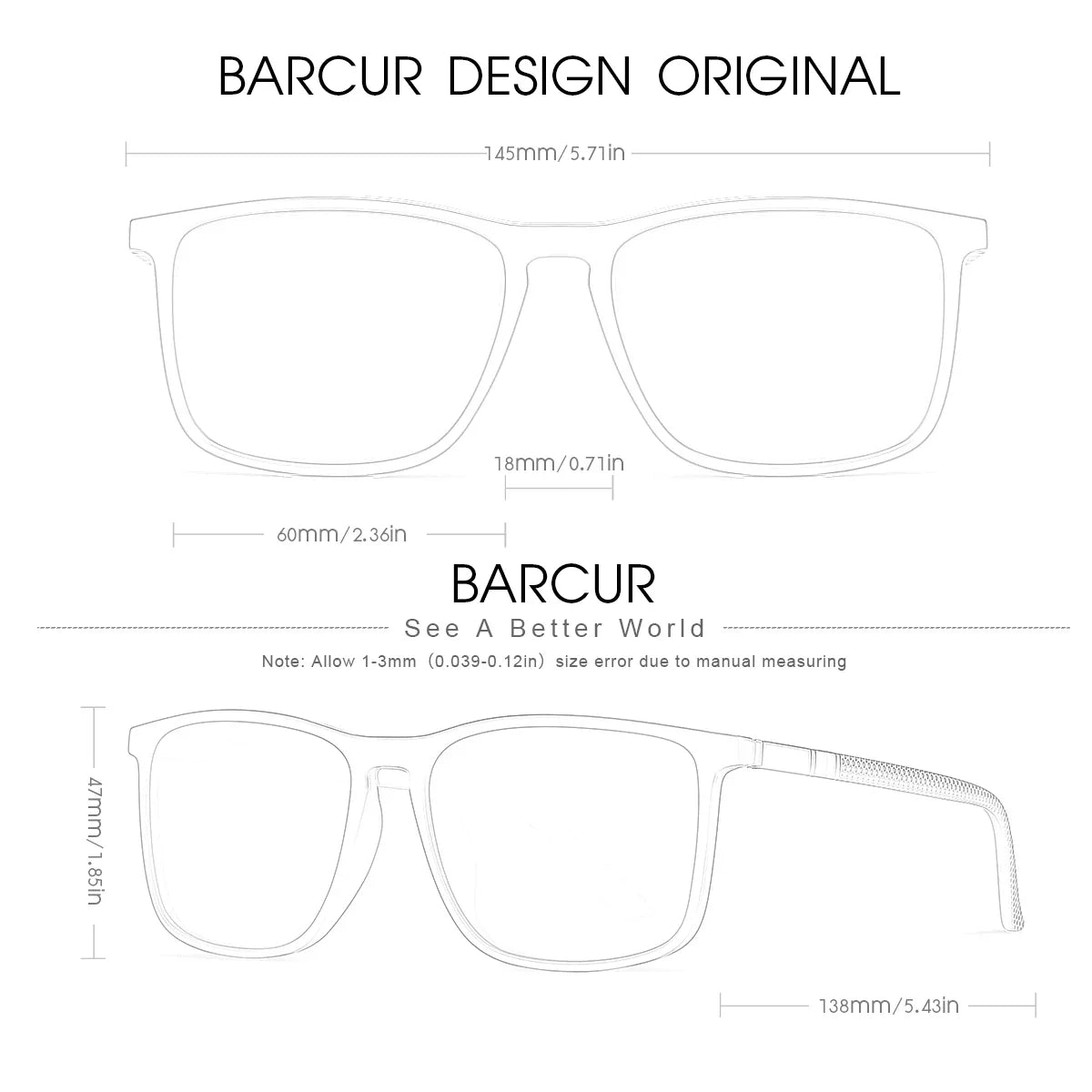 BARCUR Polarized UV400 Square Frame Sunglasses