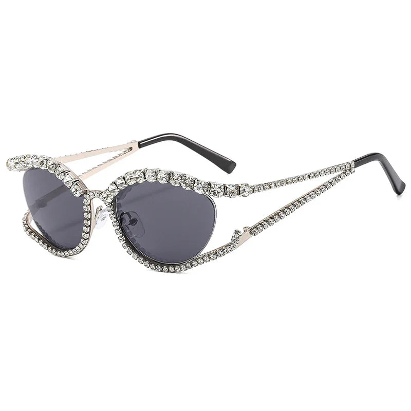 Rhinestone Oval Sunglasses for Women — Punk Style UV400