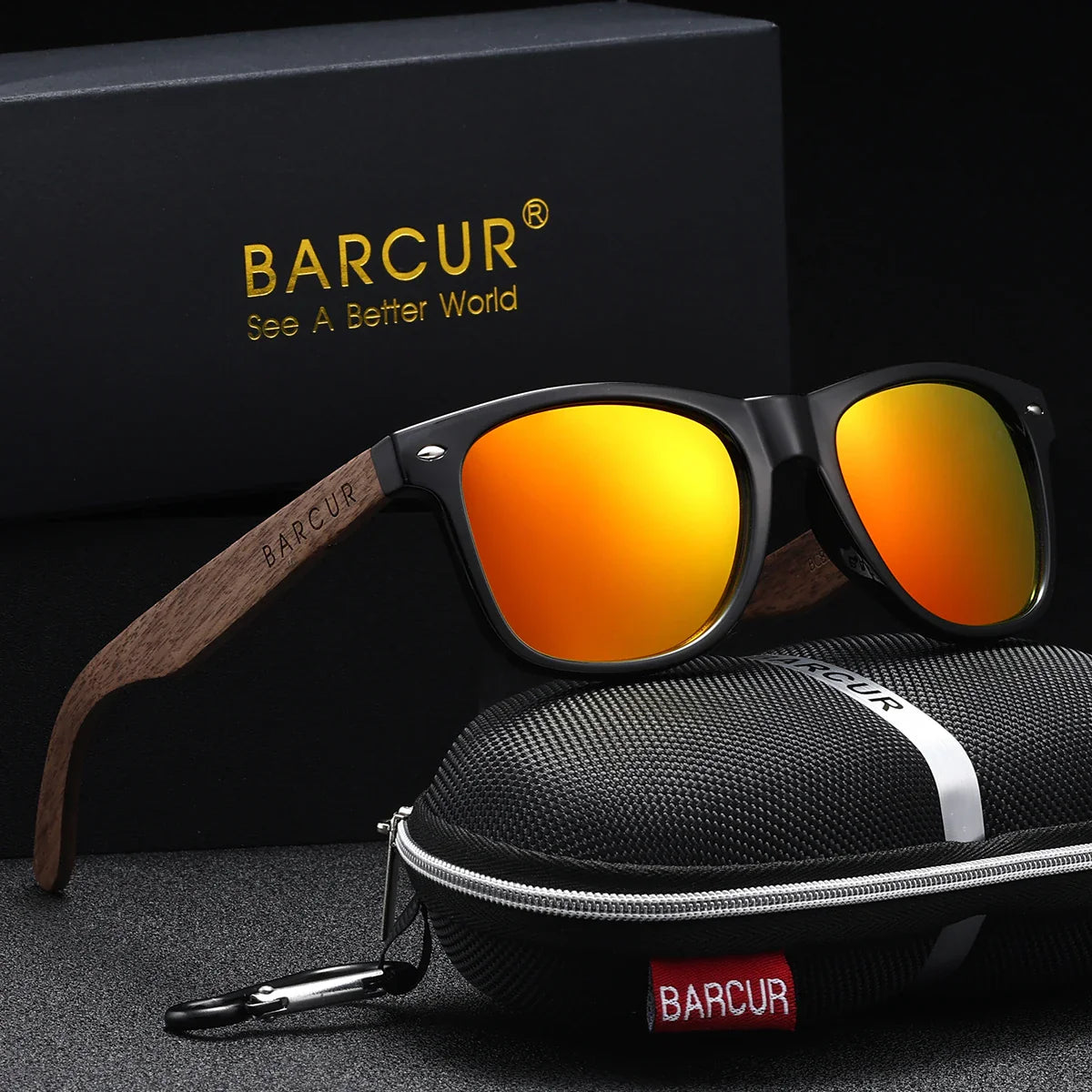 BARCUR Polarized Walnut Wood Sunglasses – UV400 Men's