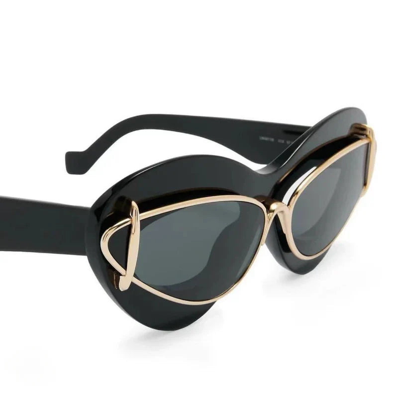 Oversized Cat Eye Sunglasses with Double Frame — UV400