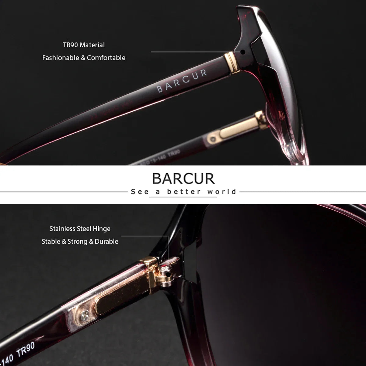 Stevvex BARCUR oversized polarized UV400 sunglasses with black frames and dark lenses, stylish and protective eyewear for sunny days.