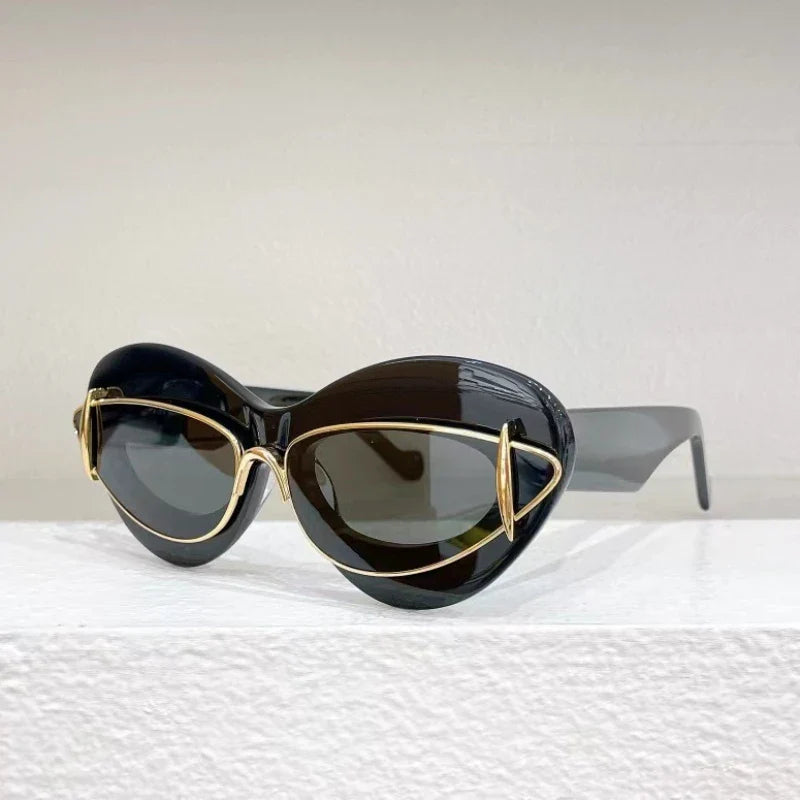Oversized Cat Eye Sunglasses with Double Frame — UV400