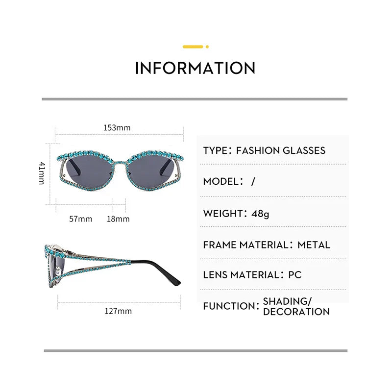 Rhinestone Oval Sunglasses for Women — Punk Style UV400