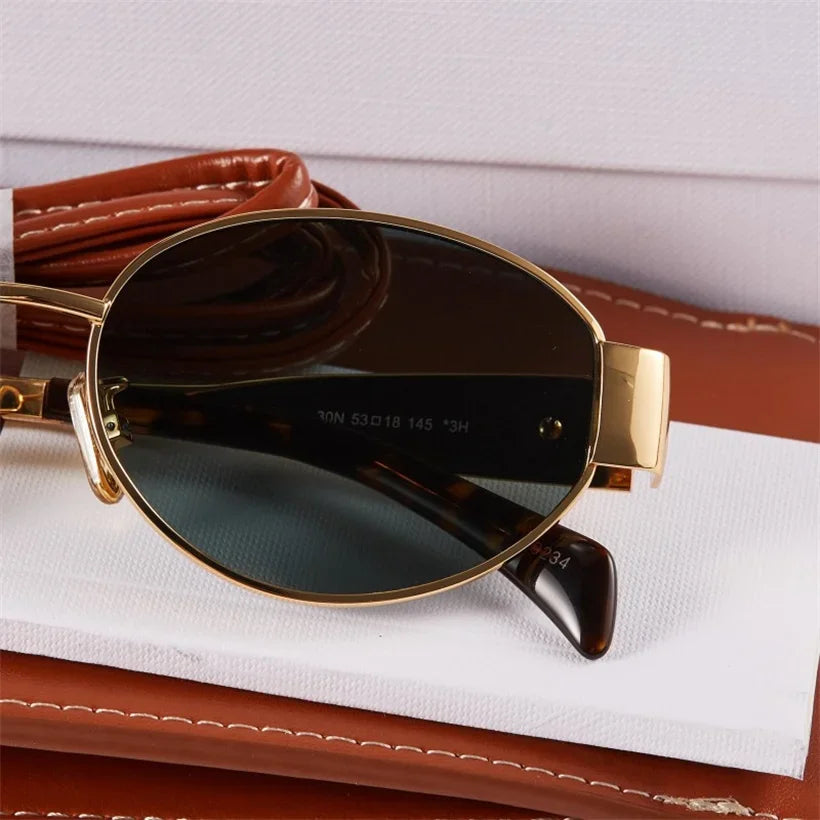Gold Metal Frame Oval Sunglasses for Women — UV400