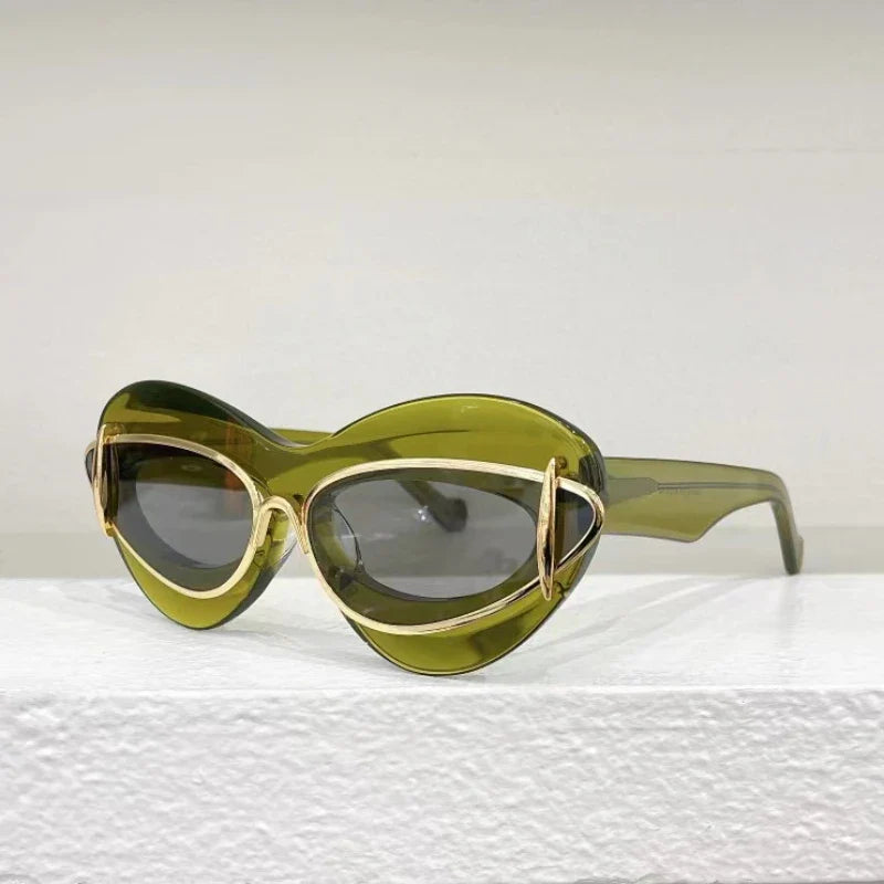 Oversized Cat Eye Sunglasses with Double Frame — UV400