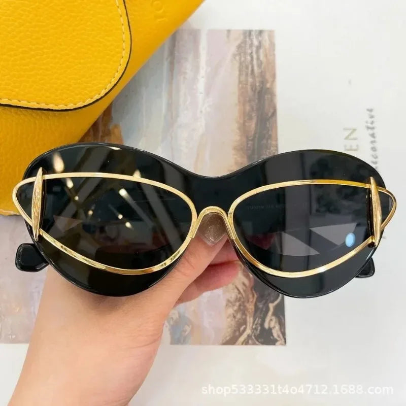 Oversized Cat Eye Sunglasses with Double Frame — UV400
