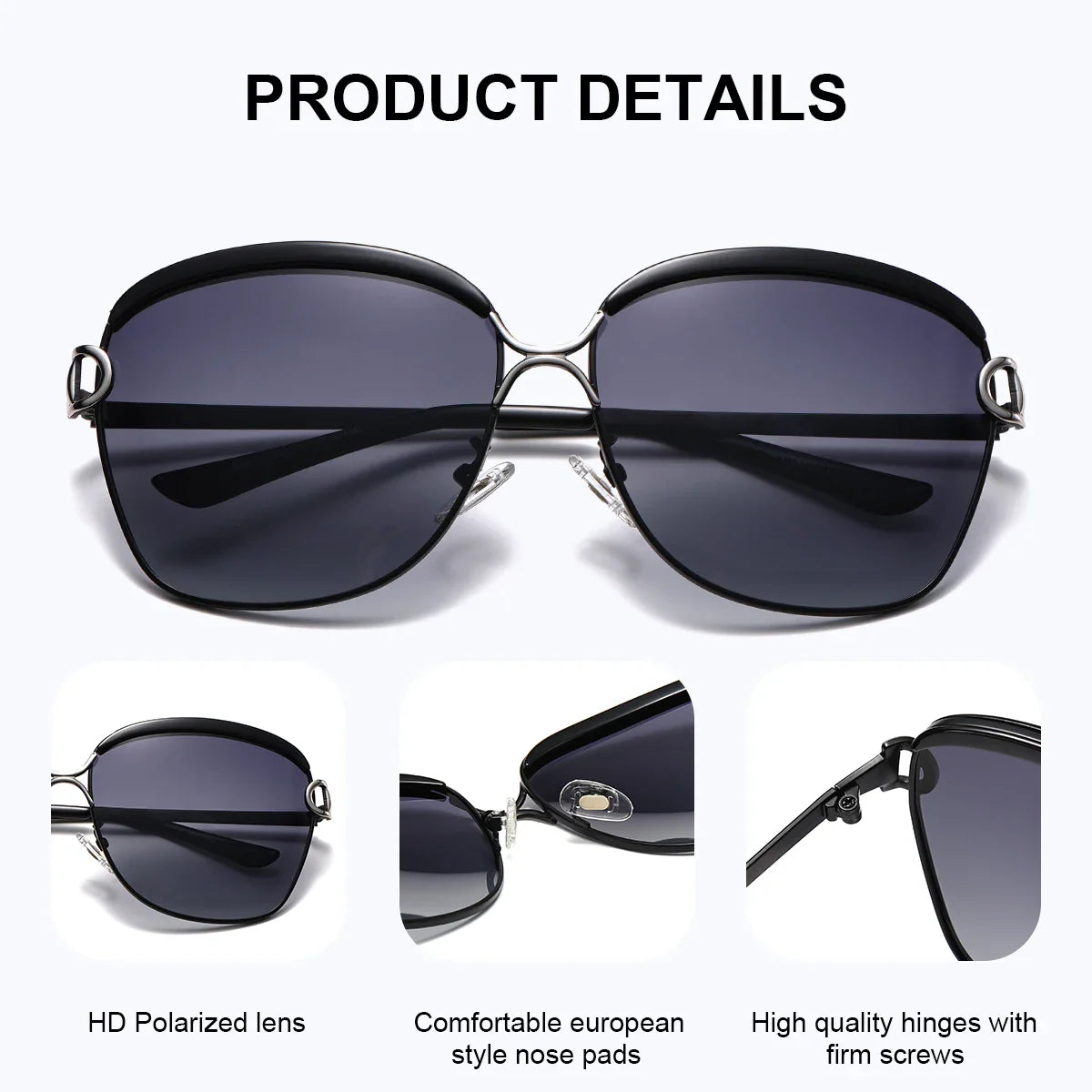 BARCUR Fashion Polarized Metal Frame UV400 Sunglasses