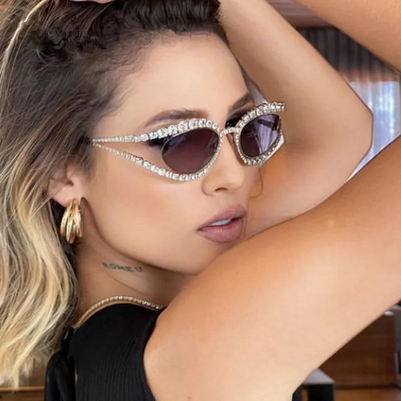 Rhinestone Oval Sunglasses for Women — Punk Style UV400