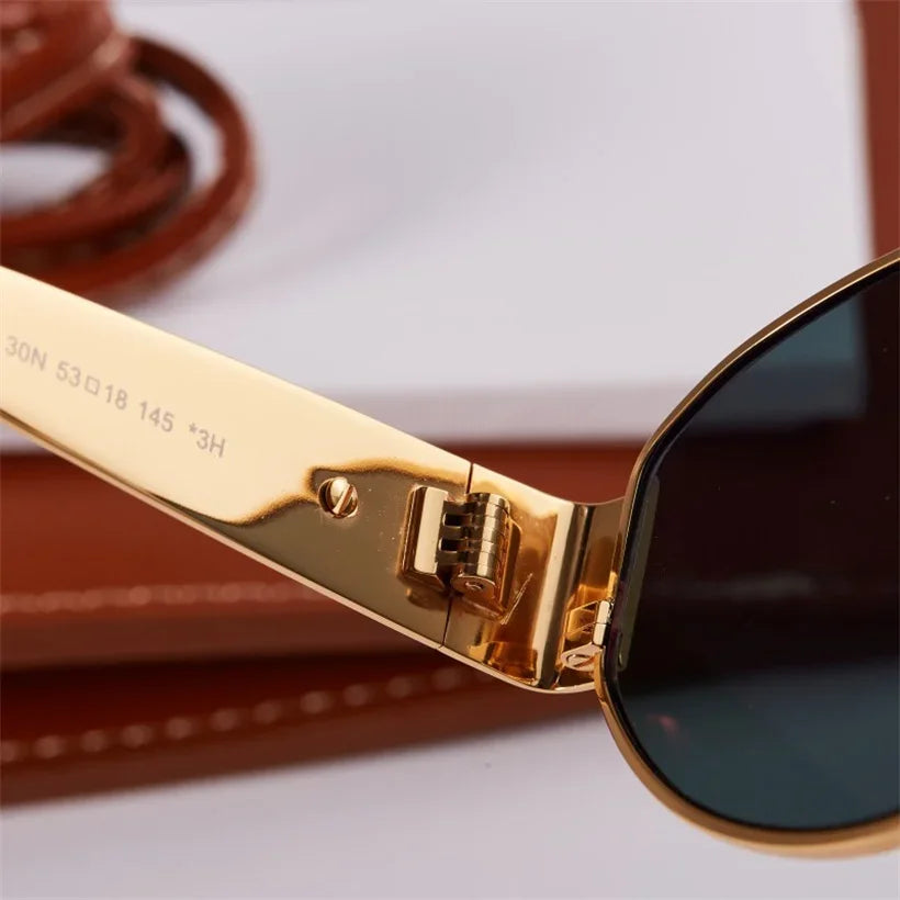 Gold Metal Frame Oval Sunglasses for Women — UV400