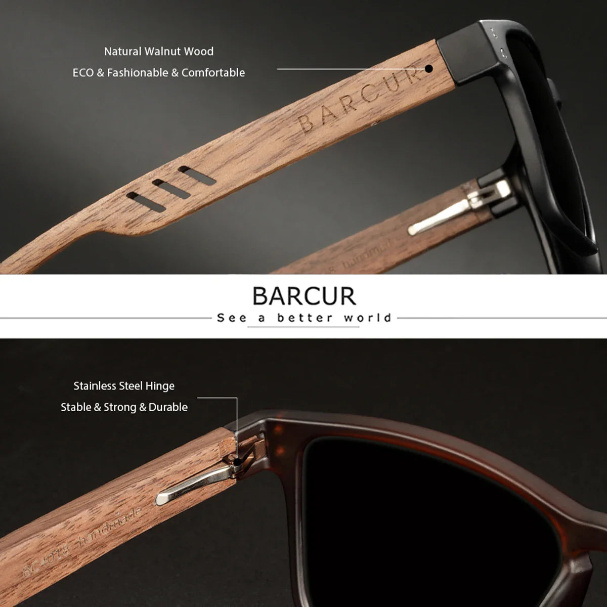 BARCUR Polarized Wooden Sunglasses – UV400 Unisex
