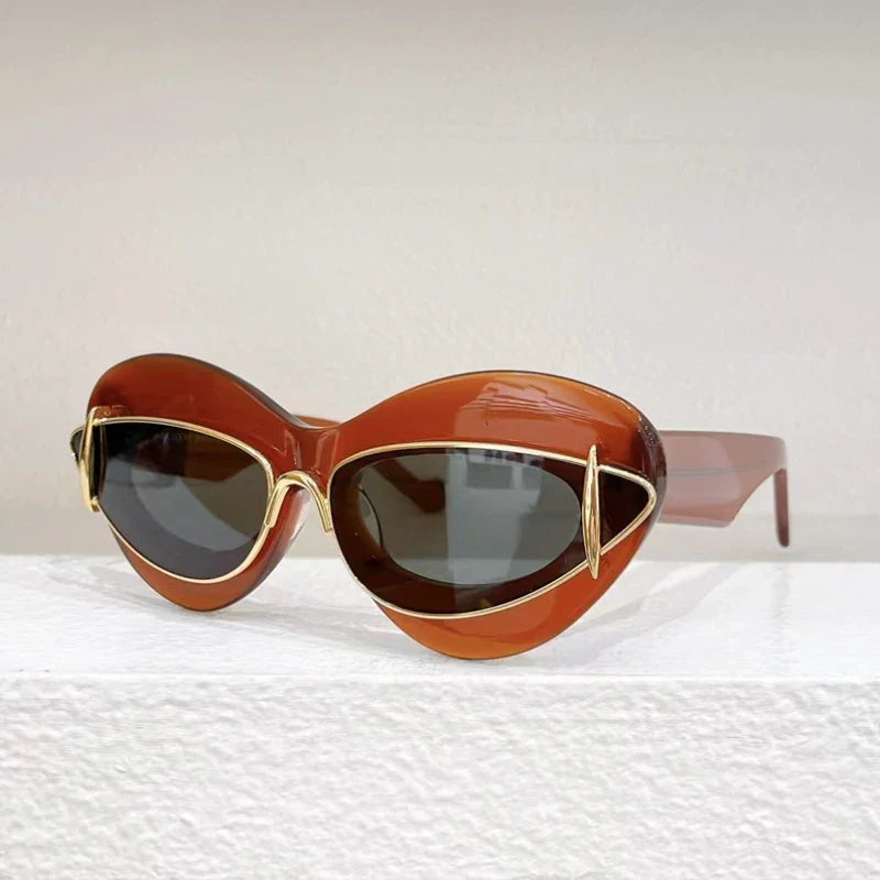 Oversized Cat Eye Sunglasses with Double Frame — UV400