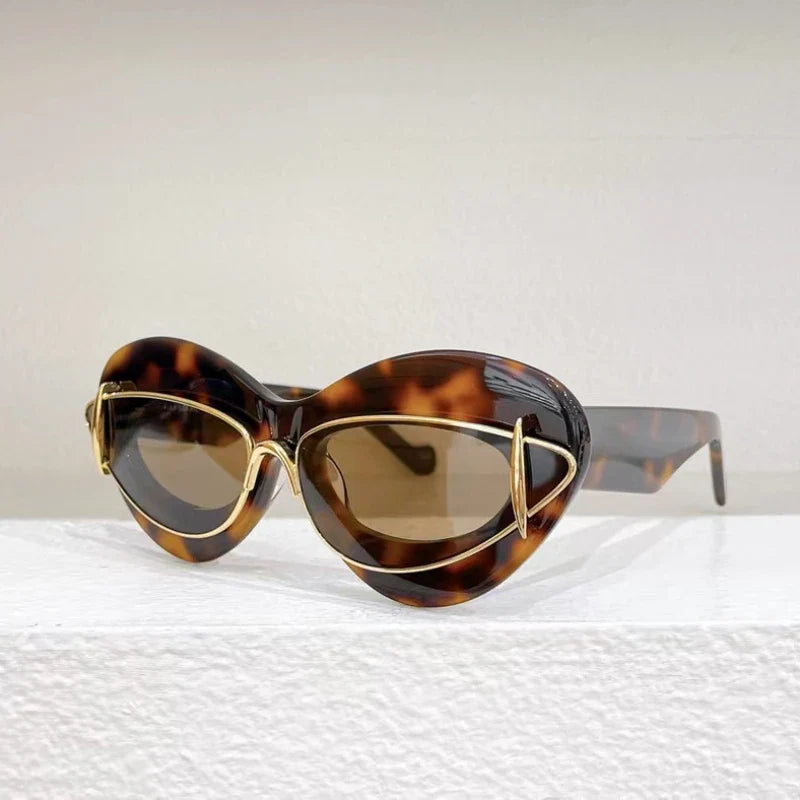 Oversized Cat Eye Sunglasses with Double Frame — UV400