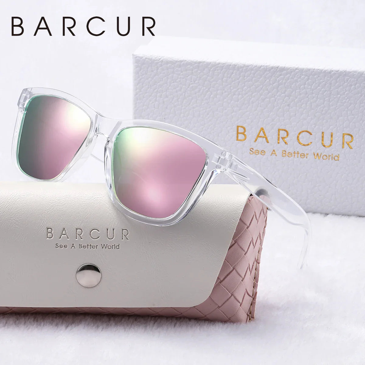 Stevvex BARCUR fashion transparent polarized UV400 sunglasses with clear frame and dark tinted lenses.