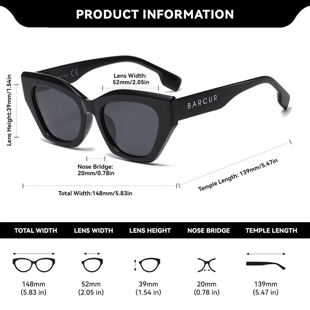Stevvex BARCUR women's polarized UV400 sunglasses with thick PC frame, stylish fashion accessory for sun protection.