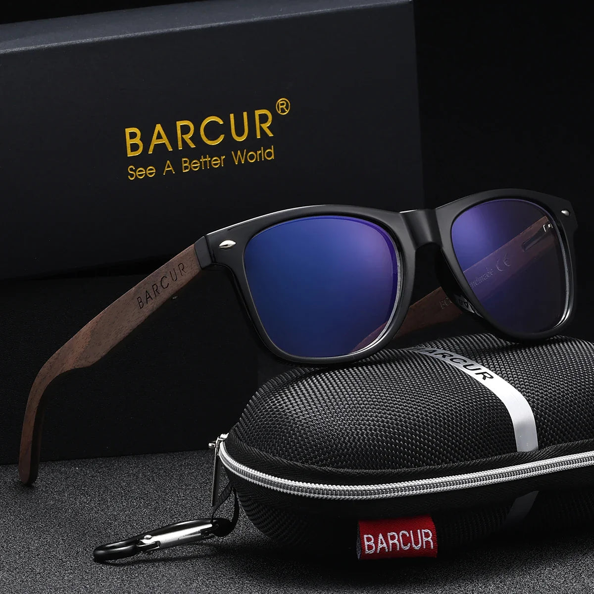 BARCUR Polarized Walnut Wood Sunglasses – UV400 Men's