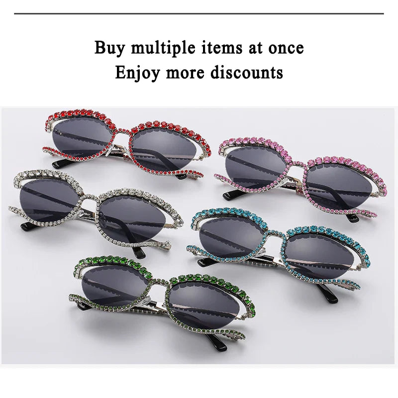 Rhinestone Oval Sunglasses for Women — Punk Style UV400