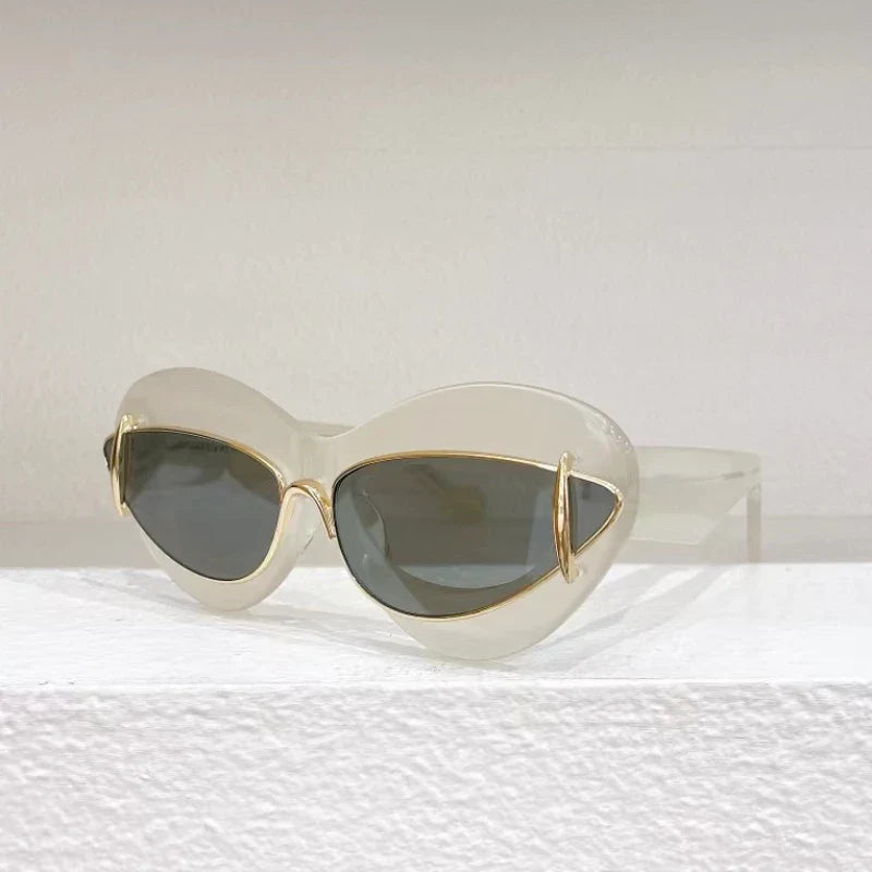 Oversized Cat Eye Sunglasses with Double Frame — UV400