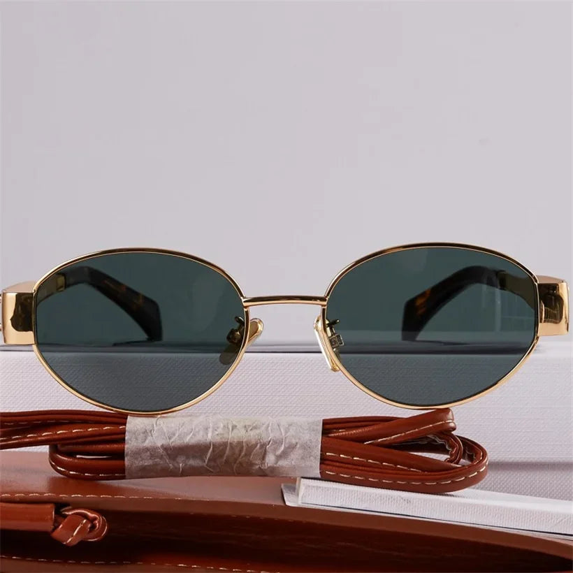 Gold Metal Frame Oval Sunglasses for Women — UV400