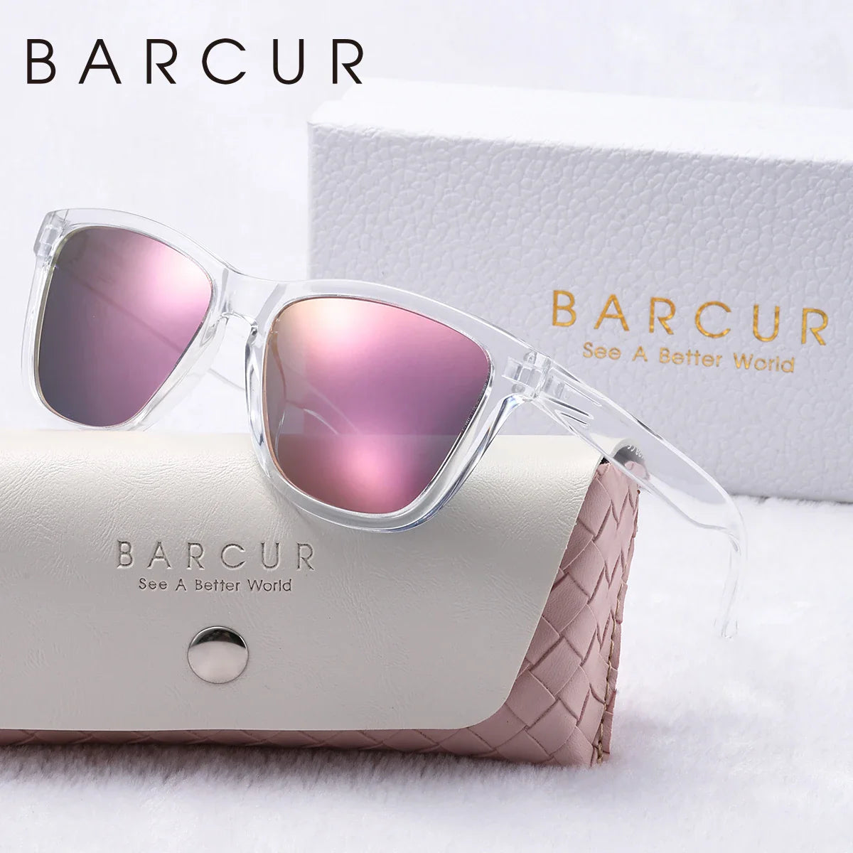 Stevvex BARCUR Fashion transparent polarized UV400 sunglasses with clear frame and dark tinted lenses for stylish sun protection.