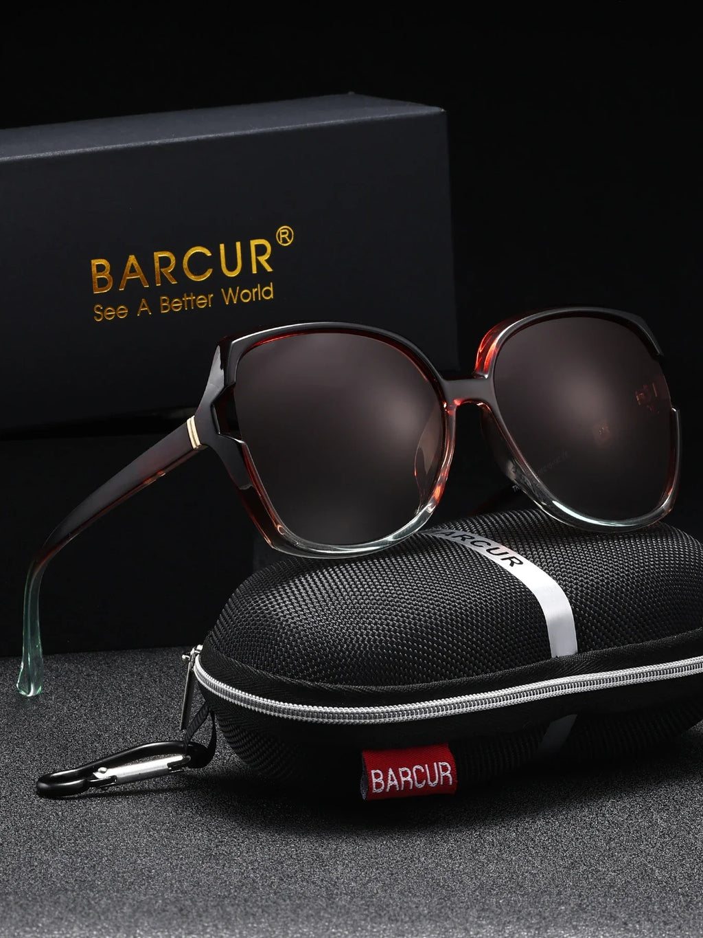 Stevvex BARCUR oversized polarized UV400 sunglasses with black frames and dark tinted lenses, designed for stylish sun protection.
