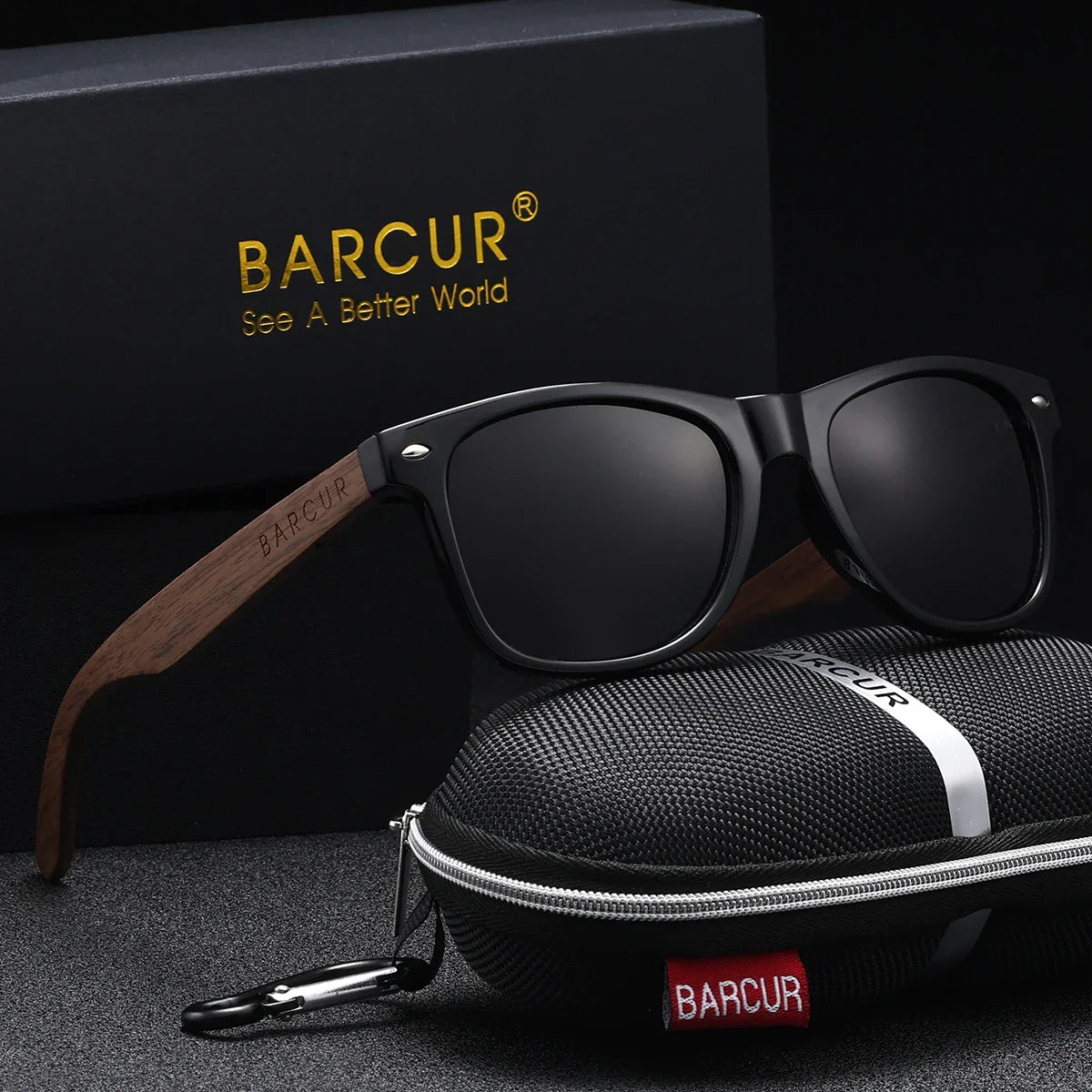 BARCUR Polarized Walnut Wood Sunglasses – UV400 Men's