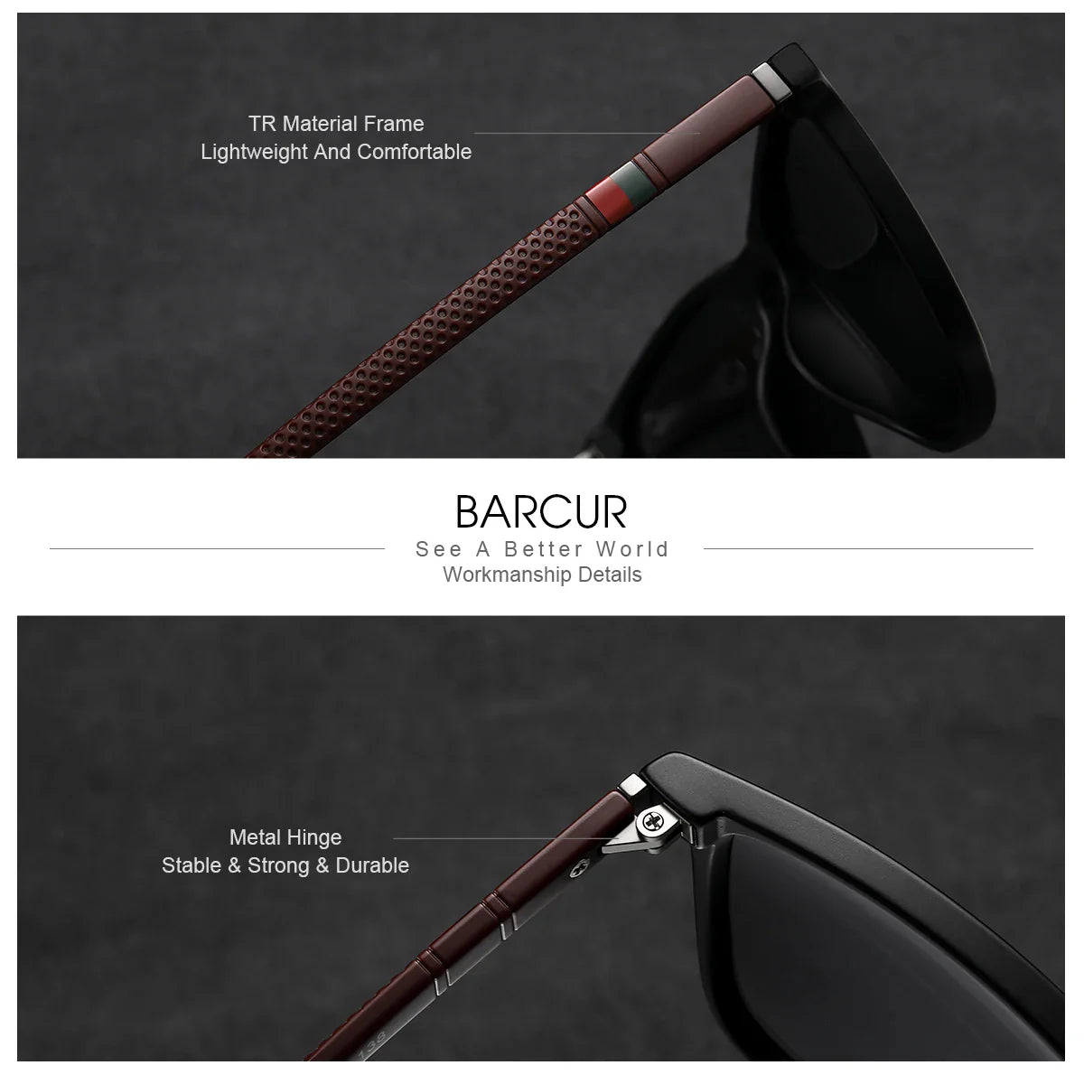 BARCUR Polarized UV400 Square Frame Sunglasses