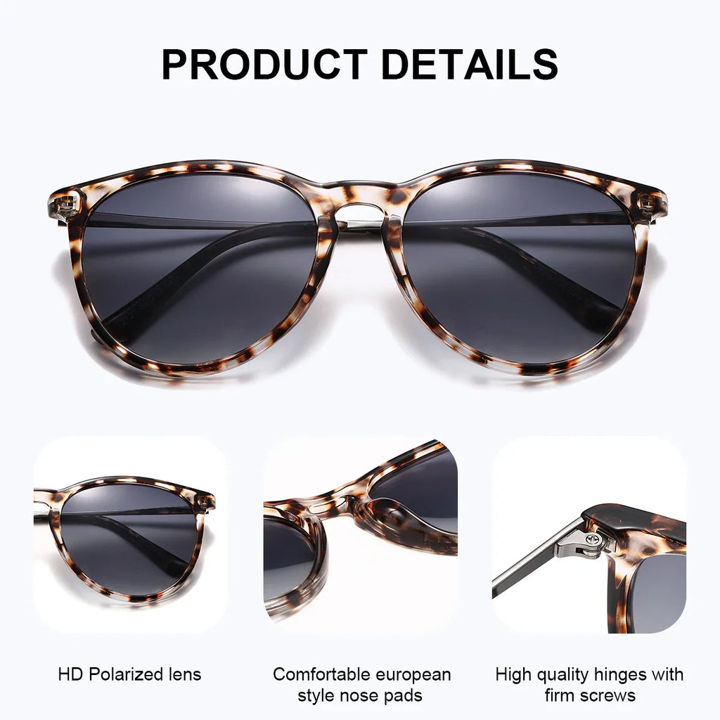 Stevvex BARCUR women's leopard two-tone cat eye sunglasses with polarized UV400 lenses, stylish and protective eyewear.