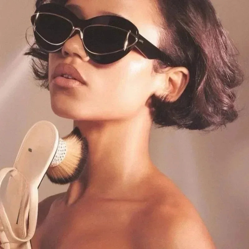 Oversized Cat Eye Sunglasses with Double Frame — UV400