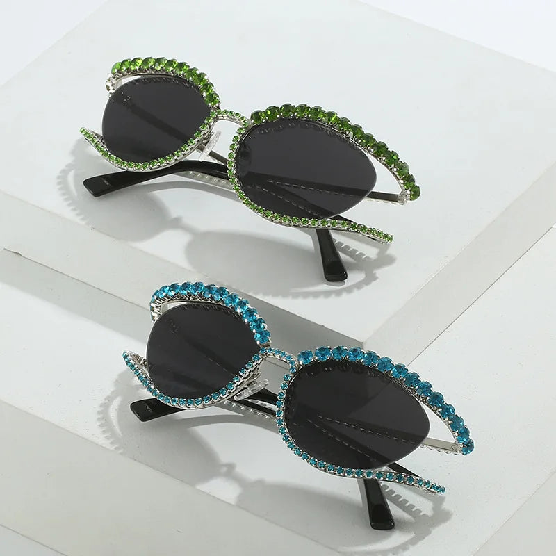 Rhinestone Oval Sunglasses for Women — Punk Style UV400