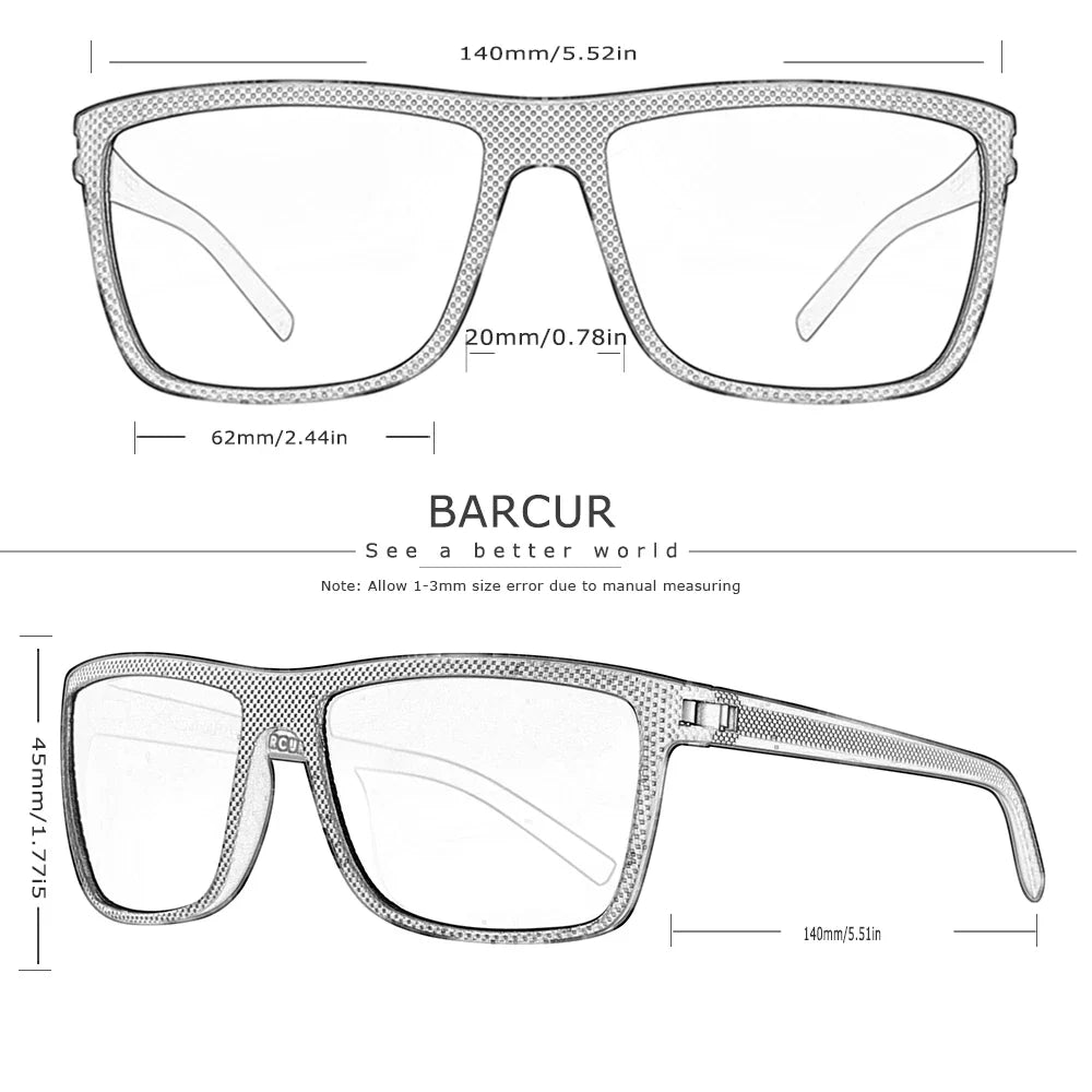 BARCUR Polarized Rectangle Sunglasses – UV400 Men's