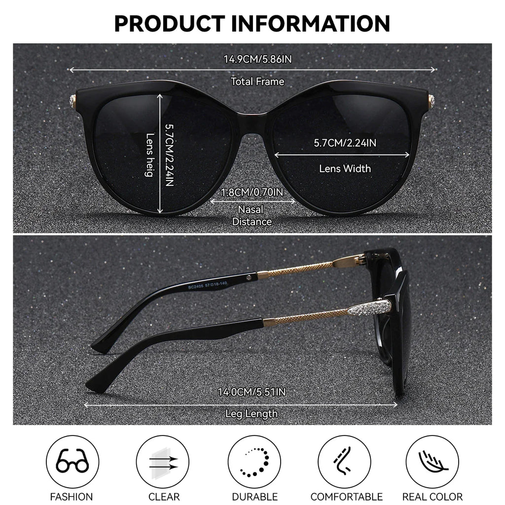 Women's Polarized Cat Eye Sunglasses – UV400 Retro Round Frame