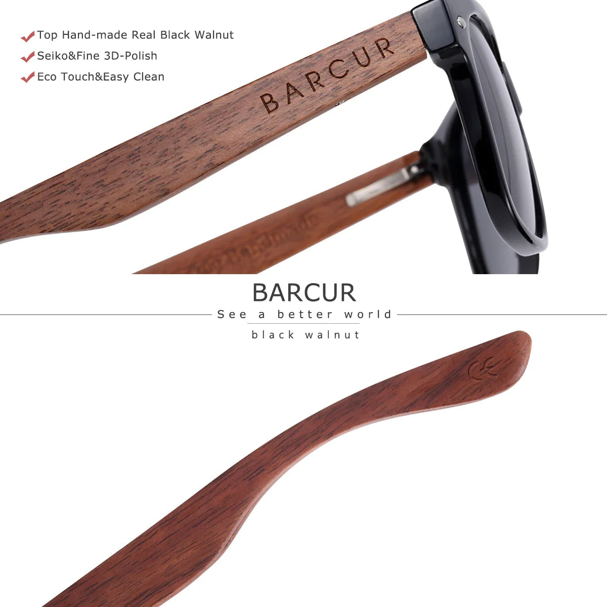 BARCUR Polarized Walnut Wood Sunglasses – UV400 Men's