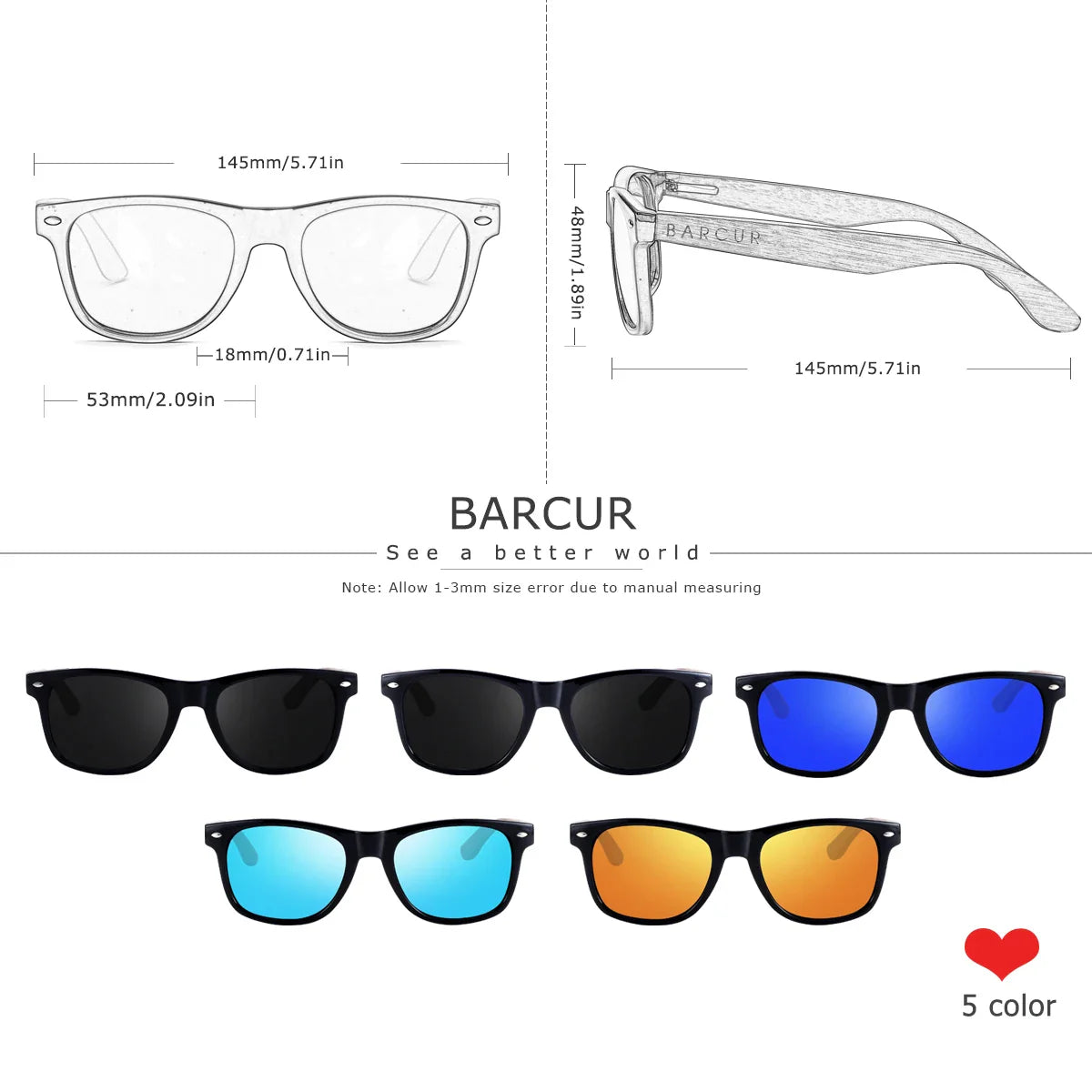 BARCUR Polarized Walnut Wood Sunglasses – UV400 Men's