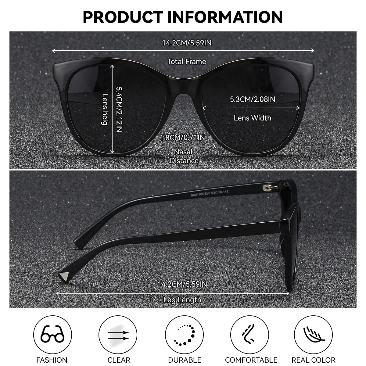 Stevvex BARCUR women’s transparent cat eye polarized sunglasses with UV400 protection, showcasing stylish frame and tinted lenses.