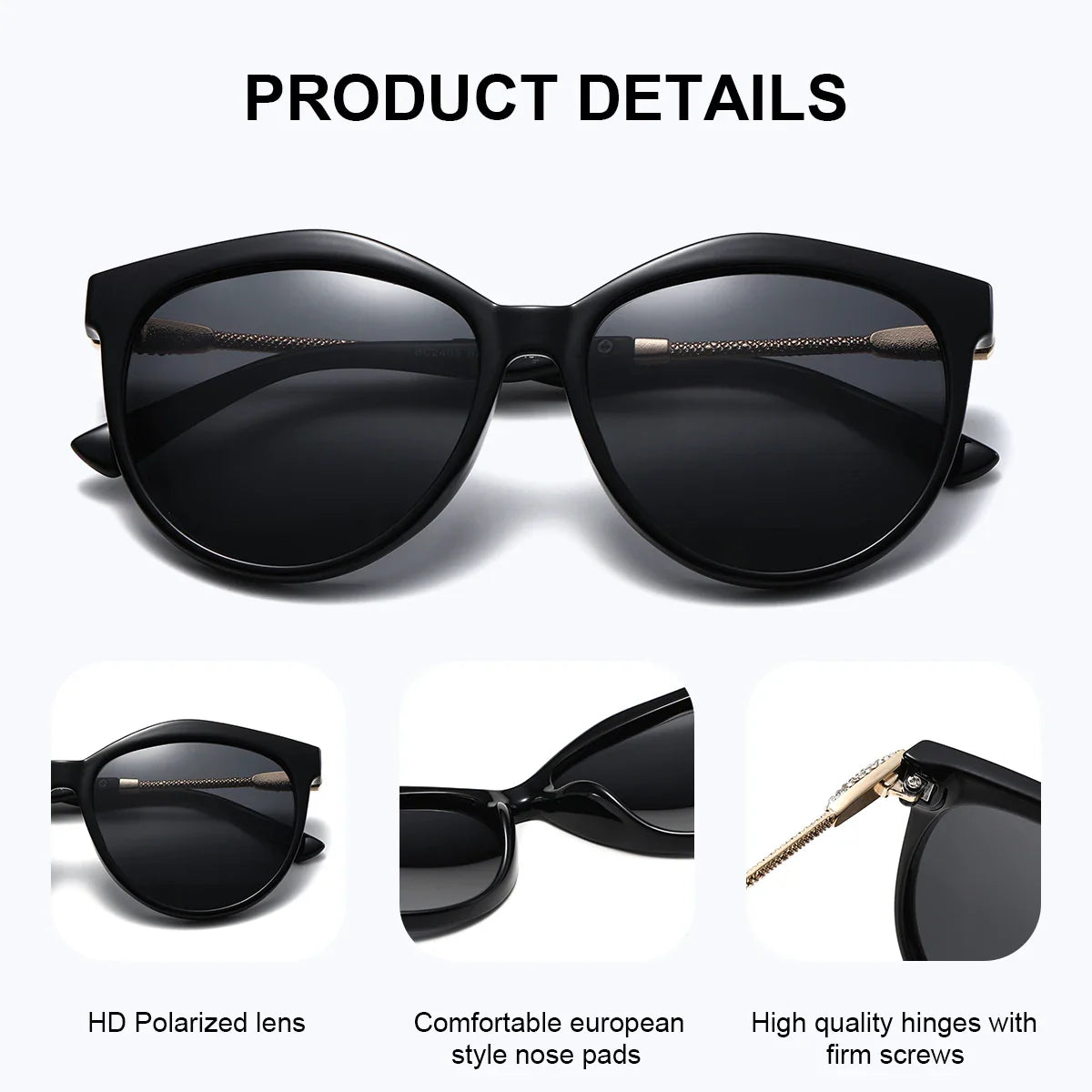 Women's Polarized Cat Eye Sunglasses – UV400 Retro Round Frame