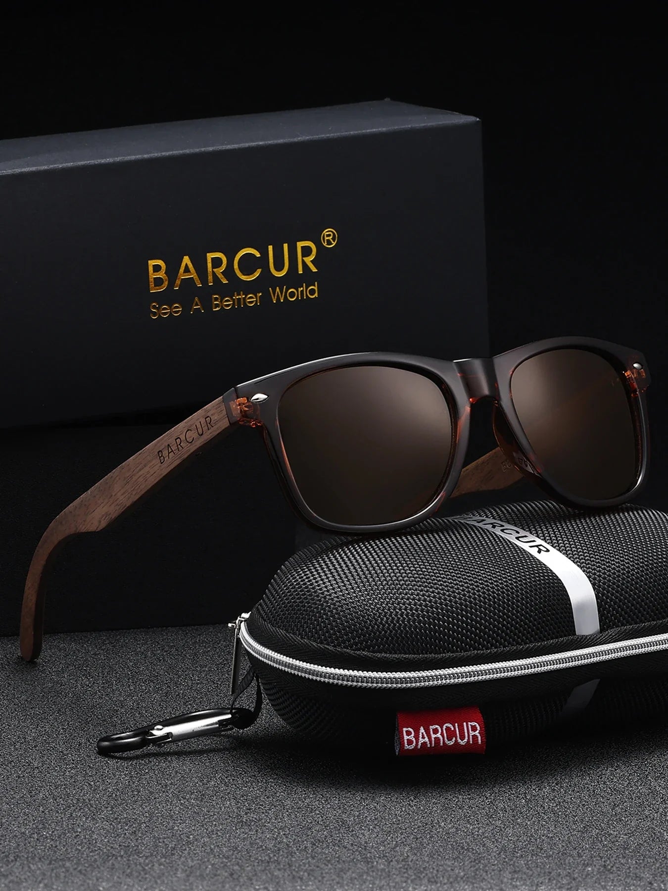 BARCUR Polarized Walnut Wood Sunglasses – UV400 Men's