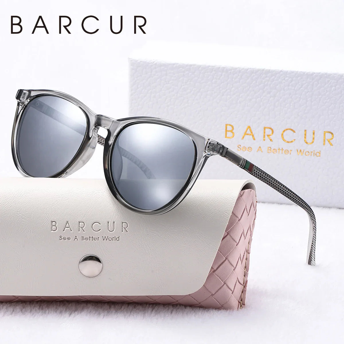 Stevvex BARCUR fashion round polarized UV400 mirror sunglasses for women with reflective lenses and stylish frame.