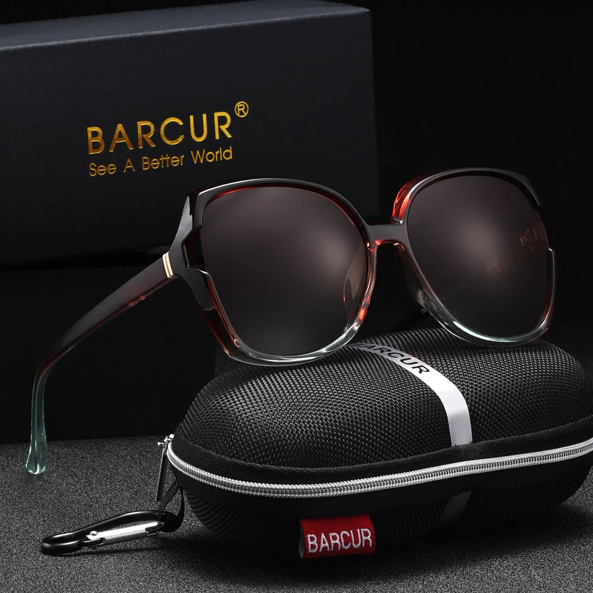 Stevvex BARCUR oversized polarized UV400 sunglasses with dark tinted lenses and thick black frames, stylish and protective eyewear