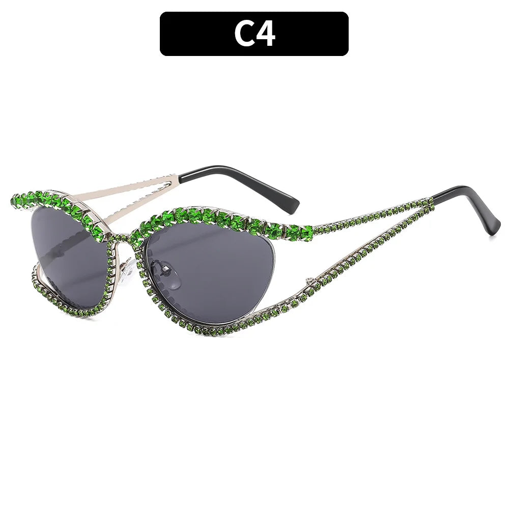 Rhinestone Oval Sunglasses for Women — Punk Style UV400