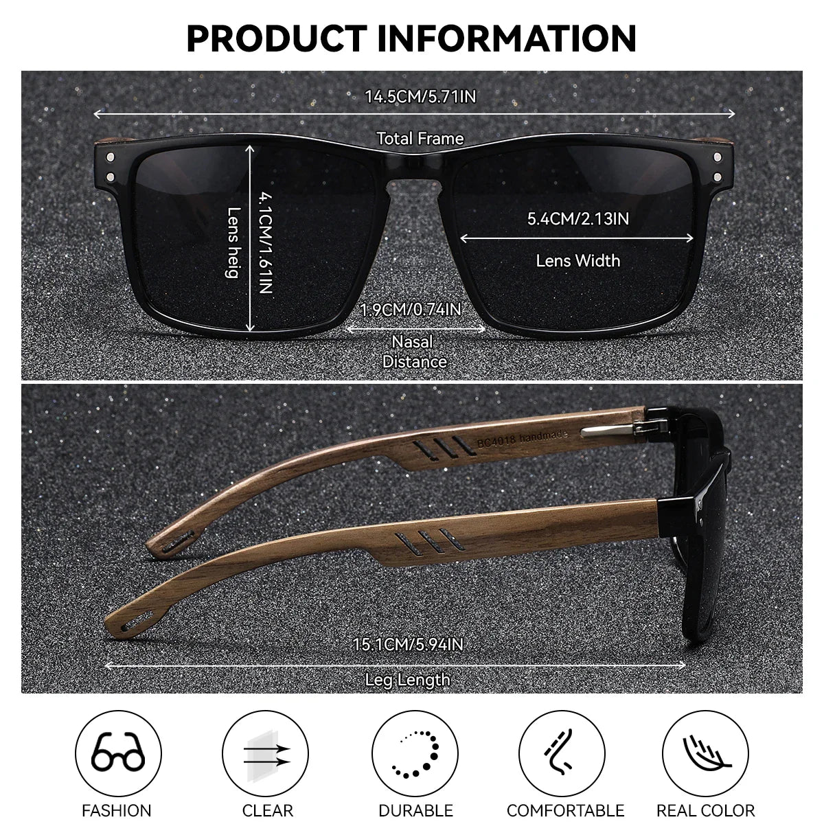 BARCUR Polarized Wooden Sunglasses – UV400 Unisex