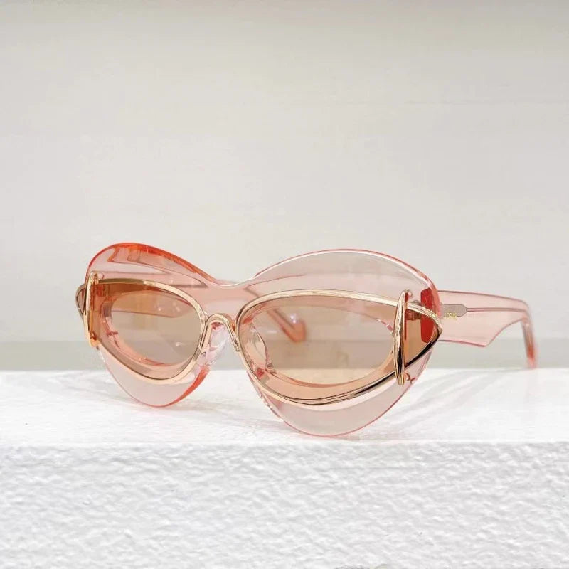 Oversized Cat Eye Sunglasses with Double Frame — UV400