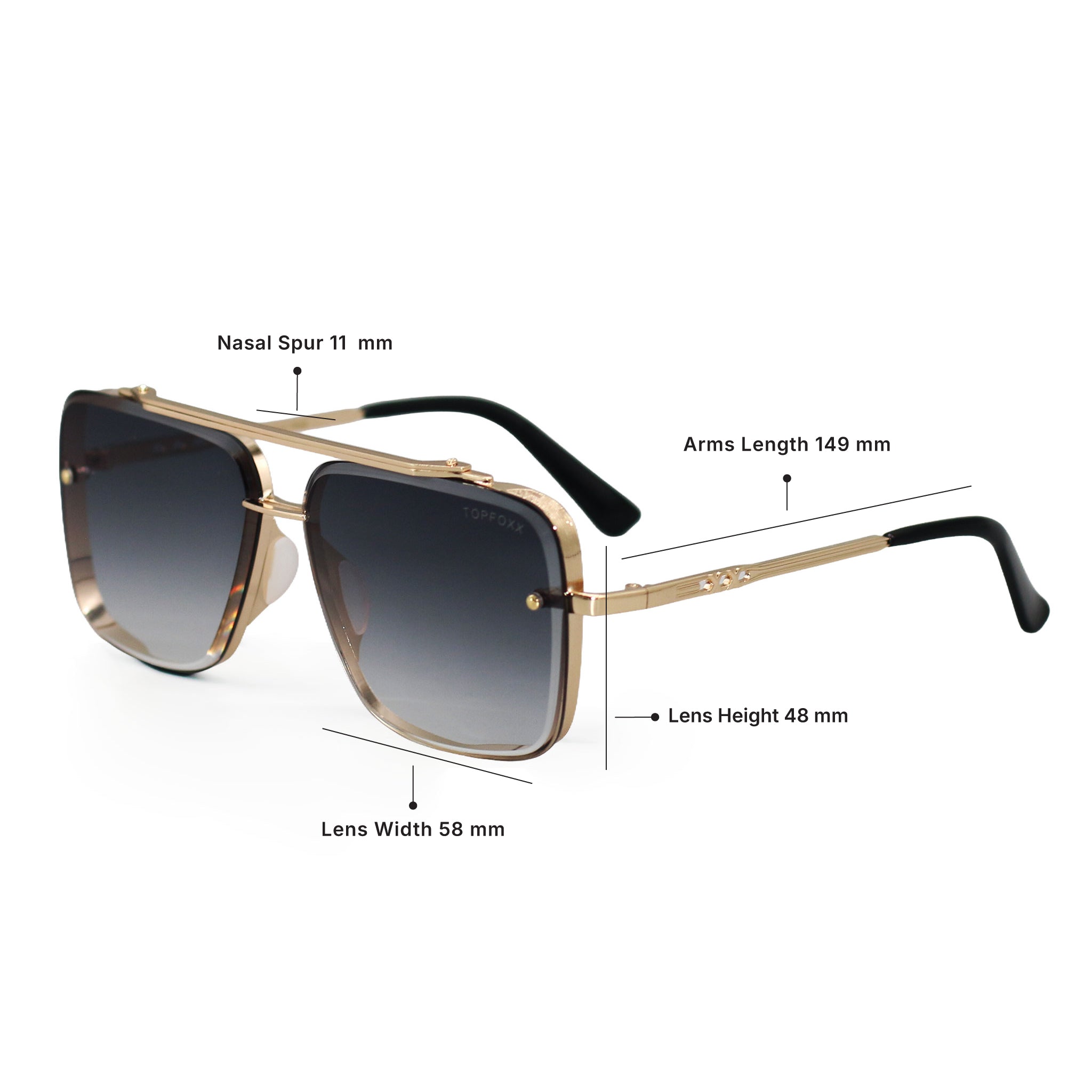 TopFoxx Bella Light Black Gold Tangle-Free Aviator Sunglasses
