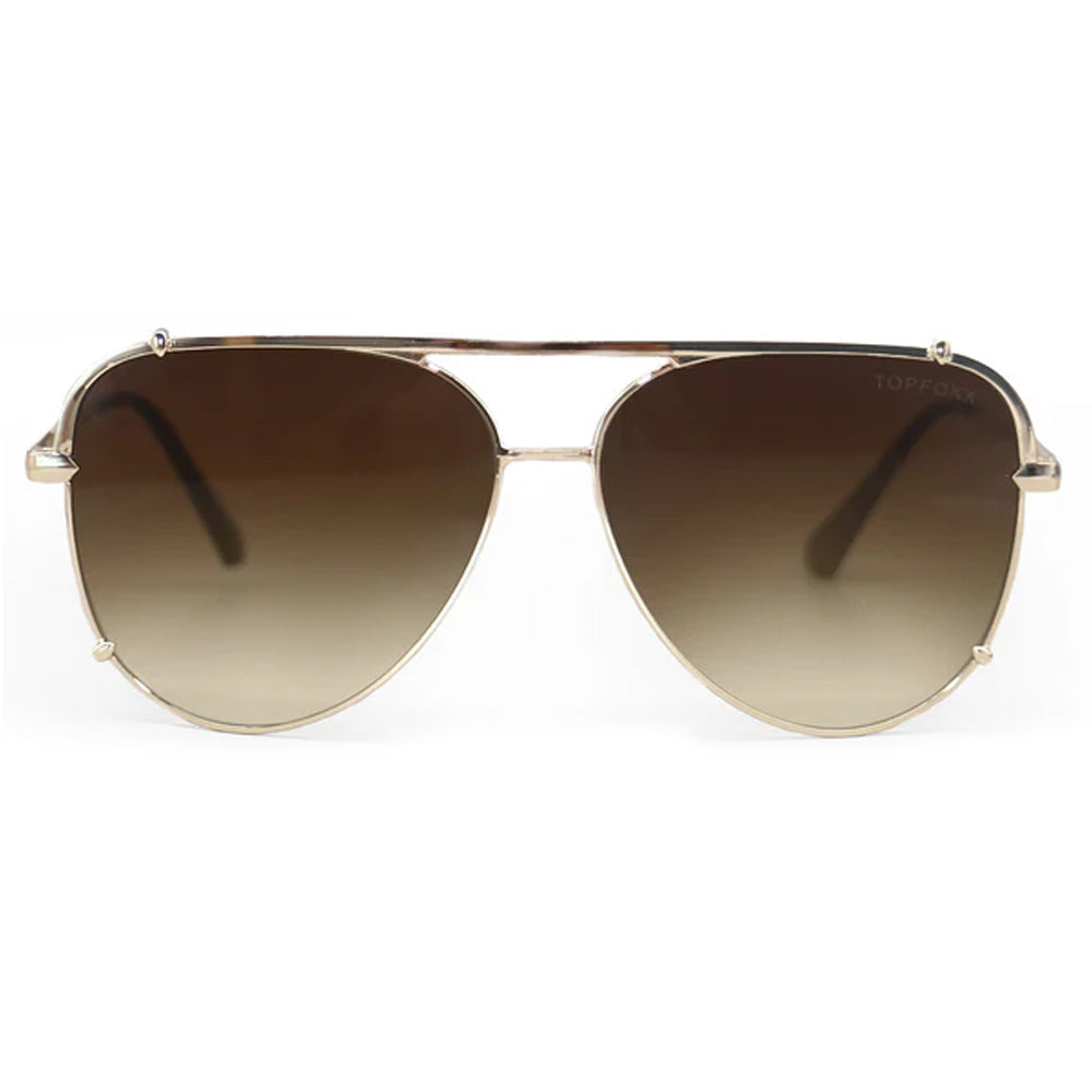 TopFoxx Smaller Cristina Faded Brown & Gold Tangle-Free Aviator Sunglasses