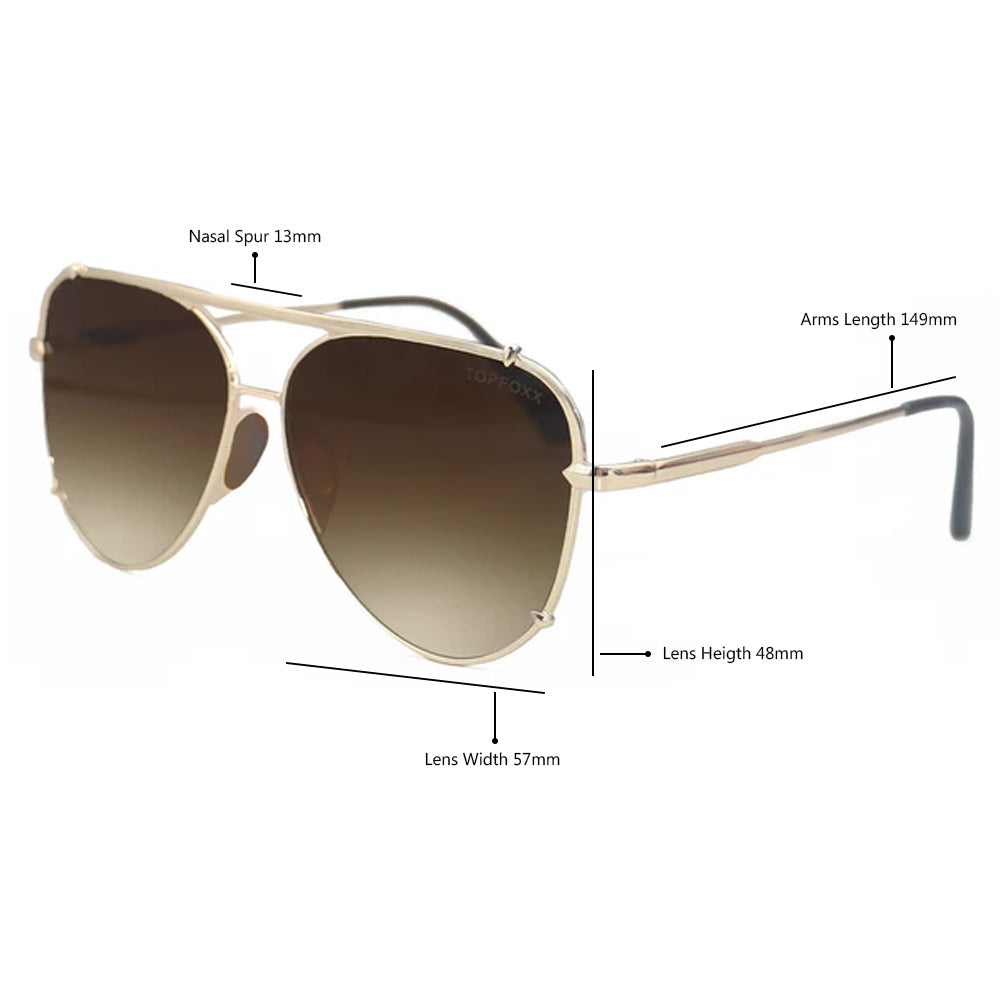 TopFoxx Smaller Cristina Faded Brown & Gold Tangle-Free Aviator Sunglasses