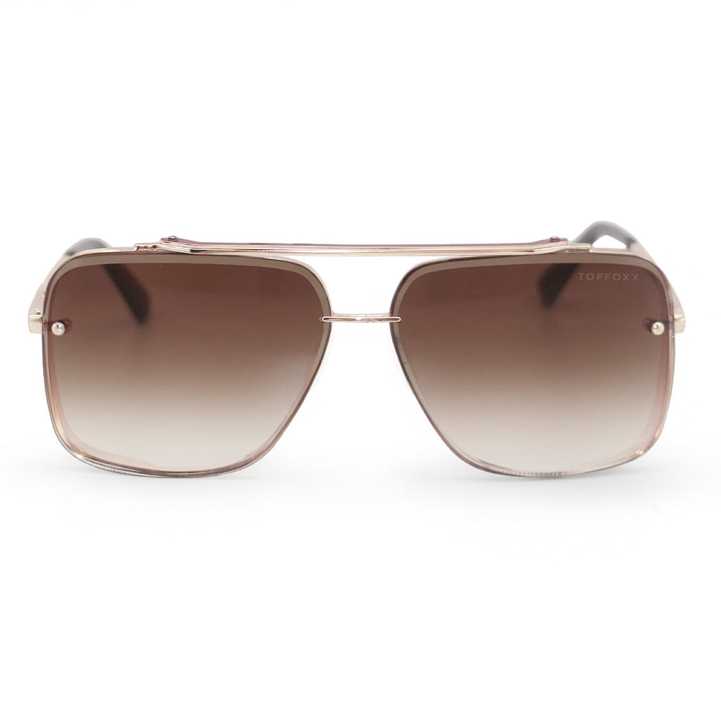 TopFoxx Smaller Bella Coffee Tangle-Free Oversized Square Aviator Sunglasses